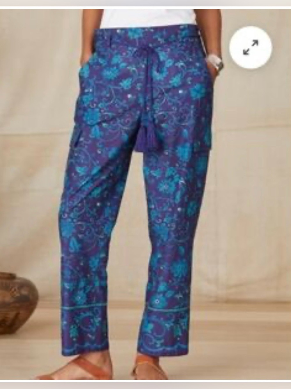 Women's Sundance Blue Loose Fit Cotton Drawstring Cargo Pants XXL